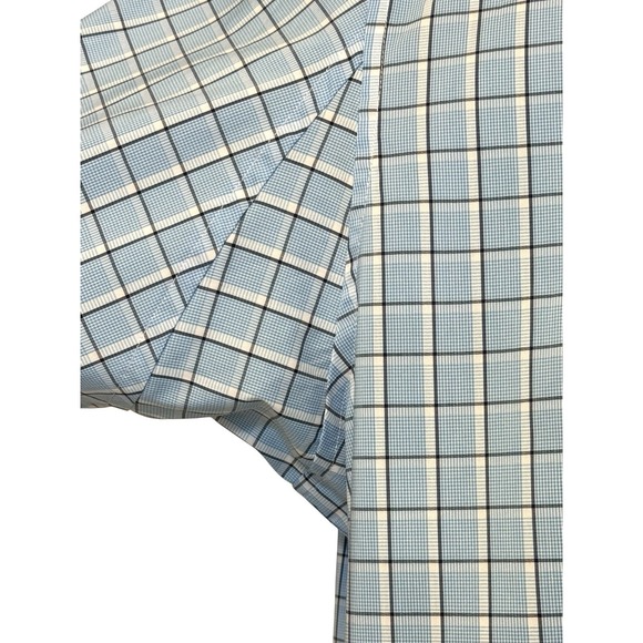 Duluth Trading Shirt Men's LARGE Button Down Short Sleeve Blue Plaid Relaxed Fit - Picture 4 of 8